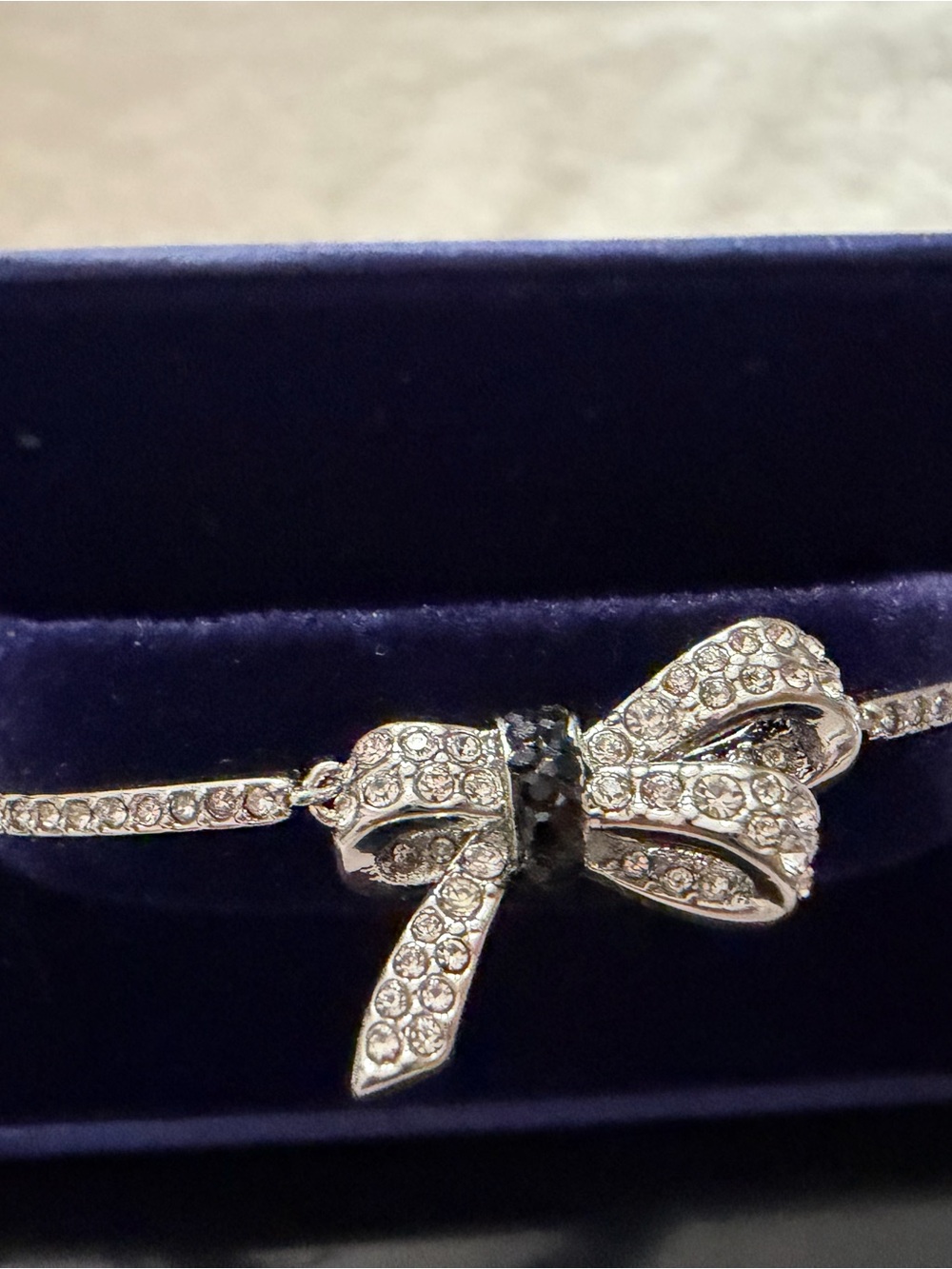 Swarovski Silver Crystal Bow Bracelet with Black Accent